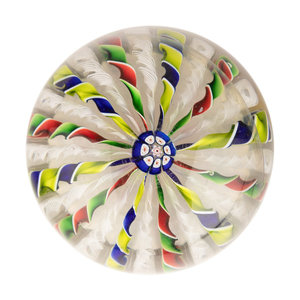 Appraisal: A Four-Color Ribbon and Latticino Twist Crown Glass Paperweight Attributed