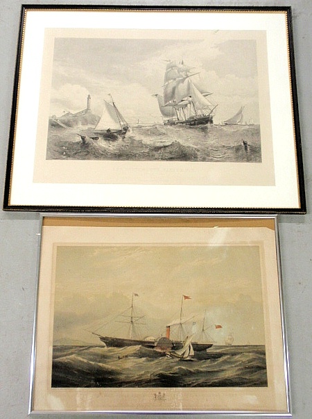 Appraisal: - Two framed and matted prints- Off Portsmouth Harbor N