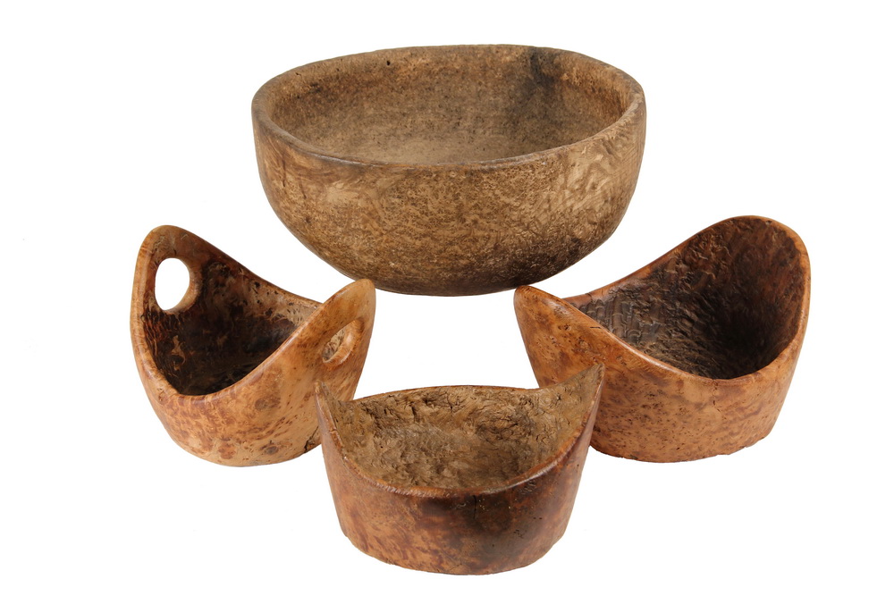 Appraisal: BURLWOOD BOWLS - th c or Earlier Bowls carved from