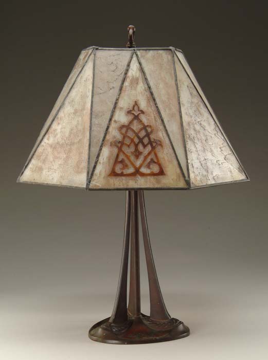 Appraisal: HANDEL TABLE LAMP Unusual Arts Crafts design Handel panel lamp