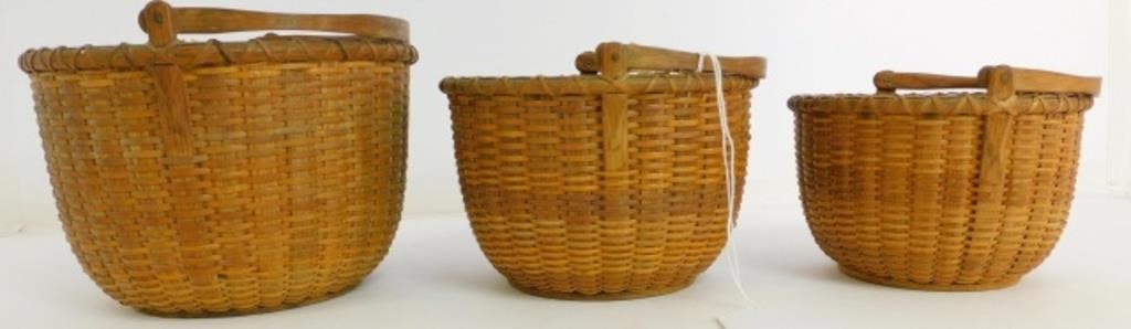 Appraisal: ROWLAND FOLGER - NEST OF THREE THcentury Nantucket baskets Signed