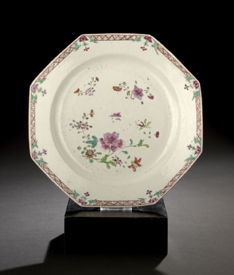 Appraisal: Chinese Export Famille Rose Porcelain Octagonal Plate Qianlong Reign -