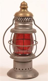 Appraisal: Unmarked Conductor's Lantern Unmarked Conductor's Lantern with brass acorn finial