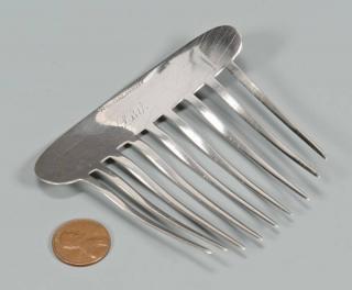 Appraisal: Calhoun Coin Silver Comb Nashville Tennessee coin silver hair comb