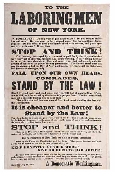 Appraisal: New York City Draft Riots Civil War Broadside A rare