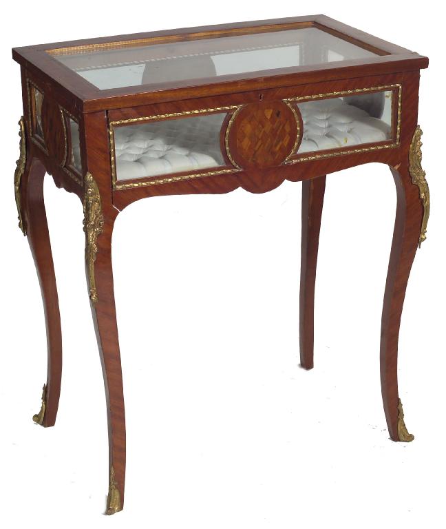 Appraisal: LOUIS XVI TRANSITIONAL STYLE GILT-METAL MOUNTED KINGWOOD VITRINE TABLE of