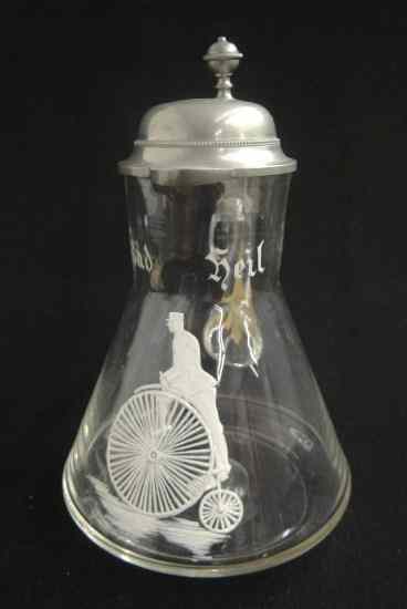 Appraisal: th c German Mary Gregory style blown glass syrup