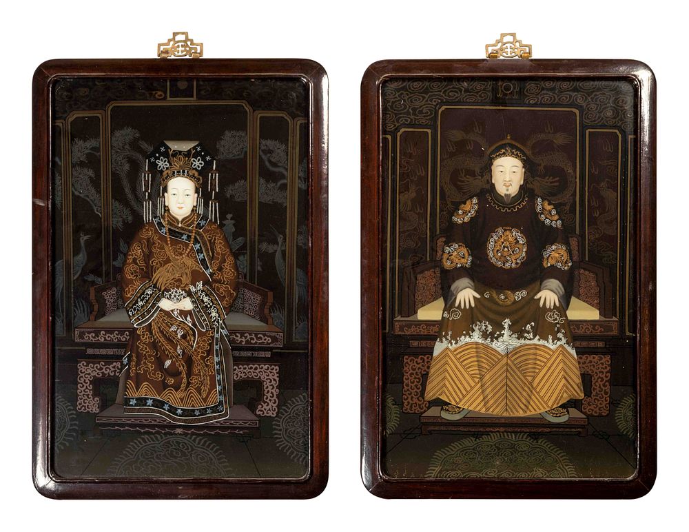 Appraisal: A Pair of Chinese Reverse Glass Paintings A Pair of