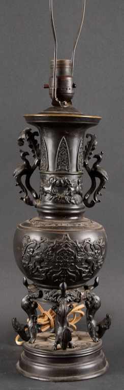 Appraisal: Chinese patinated bronze vase mounted as a lamp late th