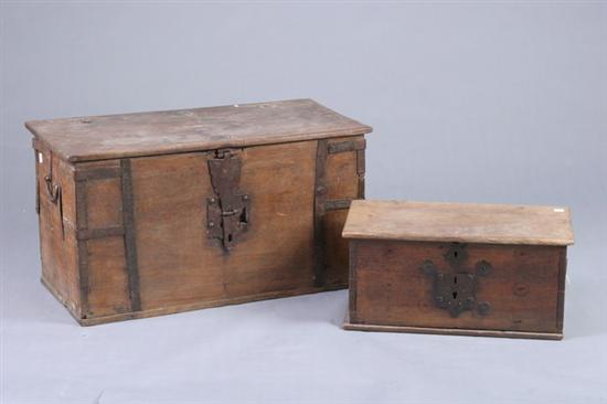 Appraisal: TWO CONTINENTAL CHESTS th century Each dovetailed case with applied