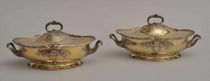 Appraisal: PAIR OF GORHAM MONOGRAMMED PARCEL-GILT SILVER TWO-HANDLED VEGETABLE DISHES AND