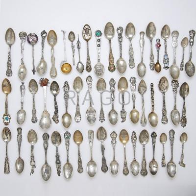 Appraisal: FIFTY-FOUR STERLING SOUVENIR SPOONS Featuring Shreve Co with arrowhead Japanese