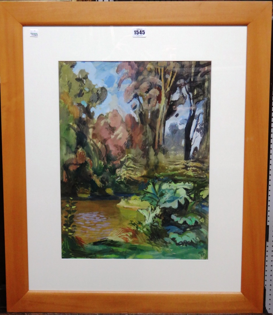 Appraisal: Hans Feibusch - Wooded scene gouache signed with initials and