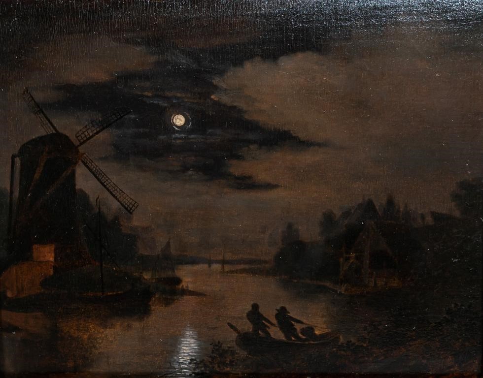 Appraisal: Oil on wood panel moonlight landscape Unsigned x with frame