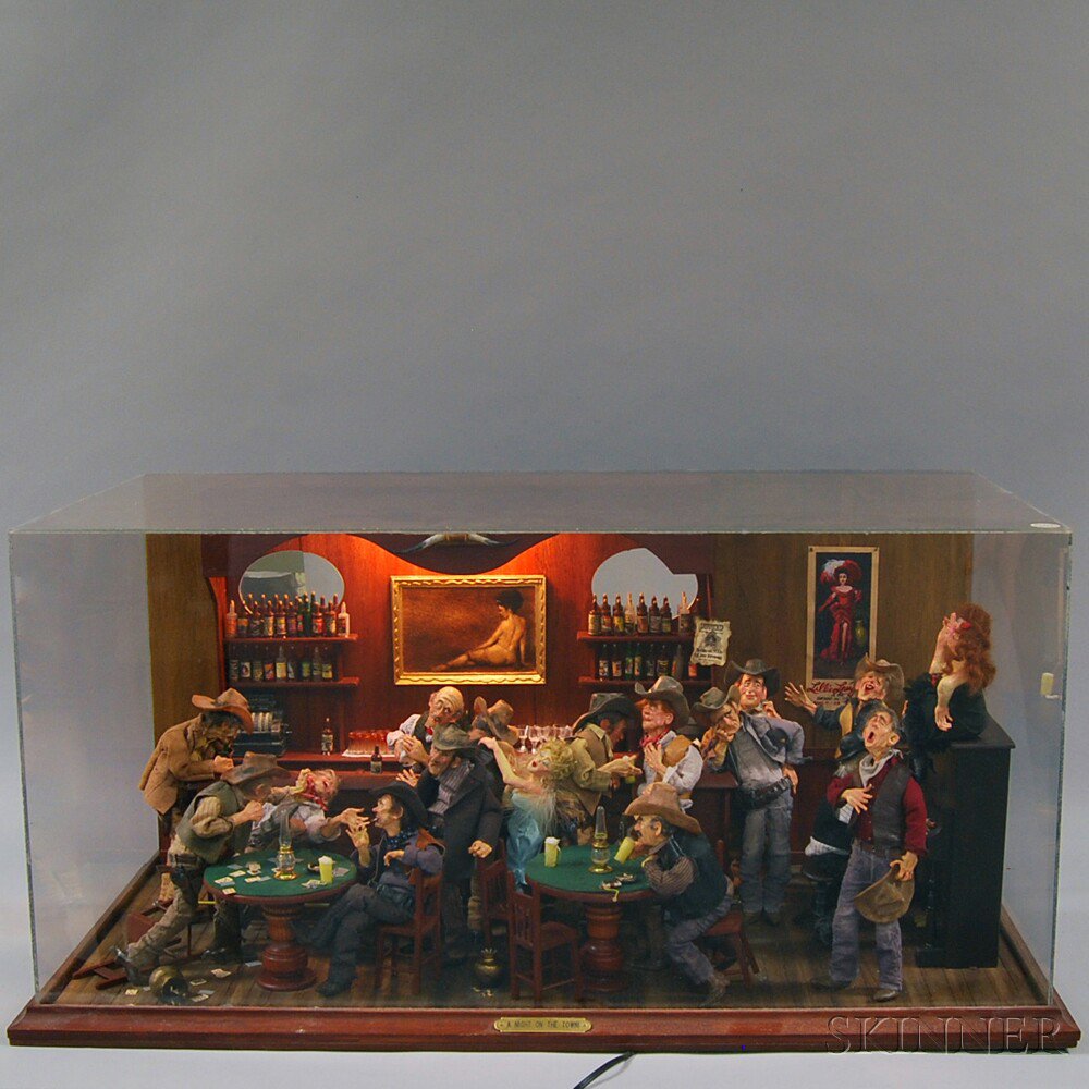 Appraisal: Two Cased Wild West Dioramas th century each depicting gaming