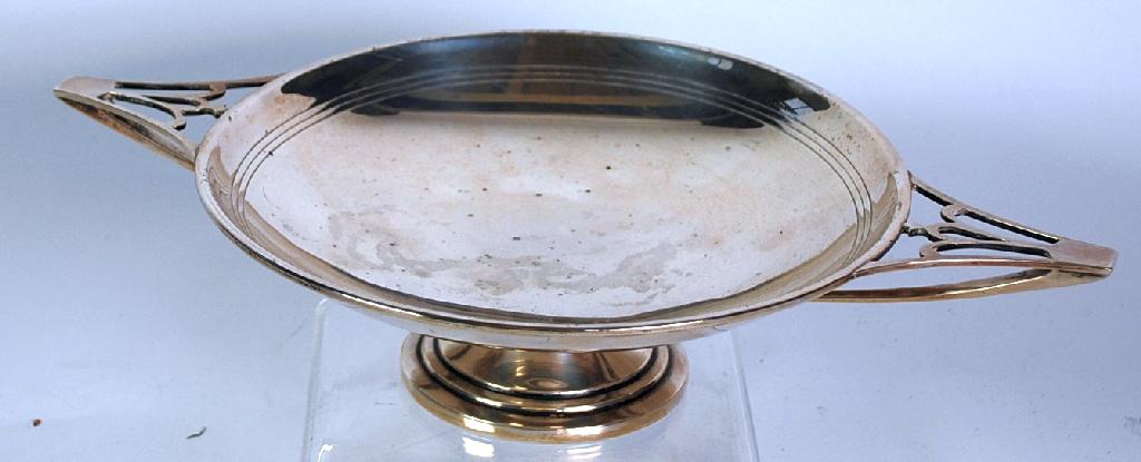 Appraisal: GEORGE V ART DECO STYLE SILVER TWIN HANDLED PEDESTAL DISH