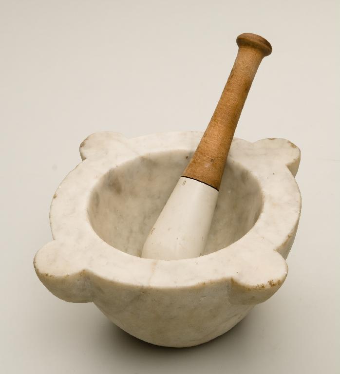 Appraisal: LARGE CARVED WHITE MARBLE MORTAR AND CERAMIC PESTLE cm by