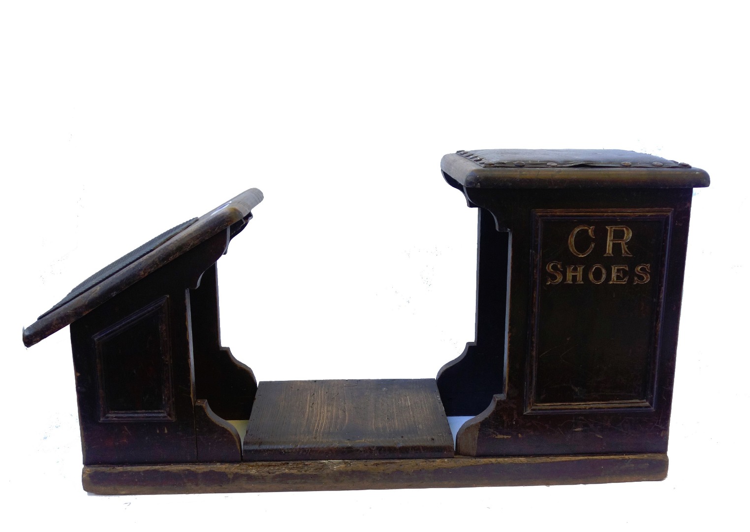 Appraisal: A stained pine shoe shine seat gilt lettered 'C R