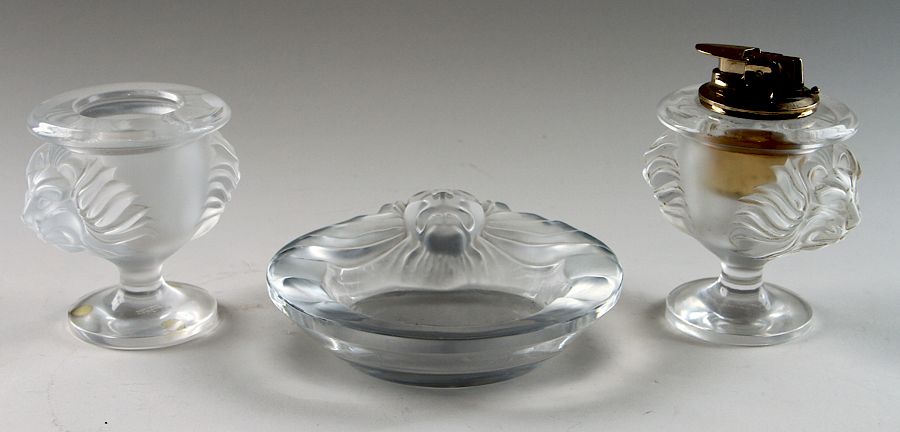 Appraisal: PIECE LALIQUE CRYSTAL SMOKING SET A three piece Lalique crystal