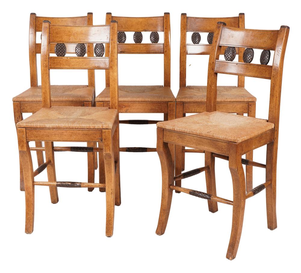 Appraisal: SET OF FIVE RUSH SEAT CHAIRSwith label The Farmhouse Collection