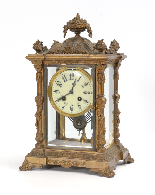 Appraisal: FRENCH CRYSTAL REGULATOR CLOCK Ornate cast metal case with traces