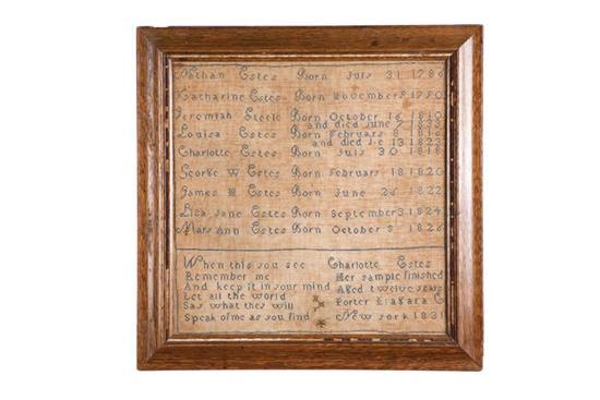 Appraisal: NEW YORK FAMILY RECORD SAMPLER Charlotte Estes Porter Niagara County