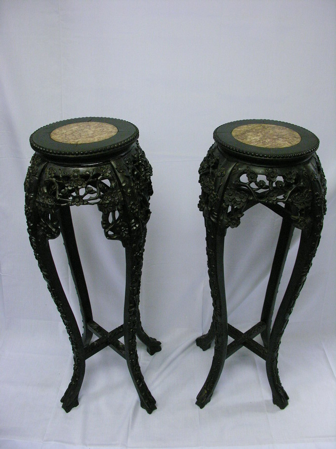 Appraisal: PAIR MARBLE TOP CHINESE TABLE STANDS circa - some age