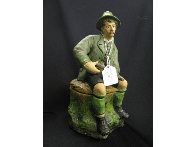 Appraisal: Victorian Figural Pottery Tobacco Jar seated hunter with rifle tall