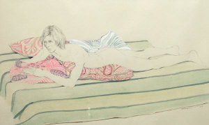 Appraisal: Davis circa - Male nude reclining full-length on a bed