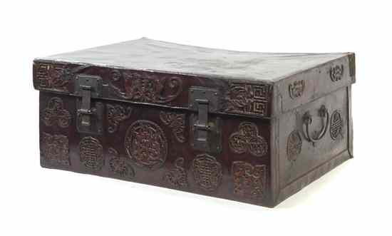 Appraisal: A Chinese Lacquered Leather Bride's Trunk of rectangular form with