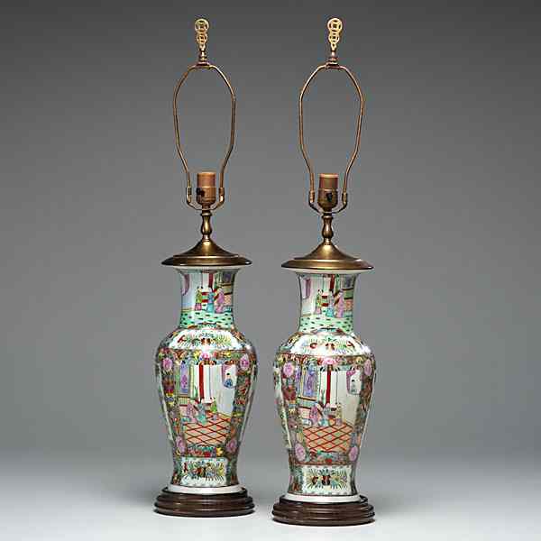 Appraisal: Chinese Export Rose Medallion Lamps Chinese Export th century A