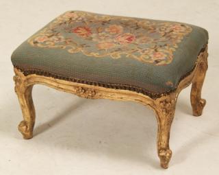 Appraisal: LOUIS XV STYLE CARVED GILTWOOD NEEDLEPOINT TABOURET LOUIS XV STYLE