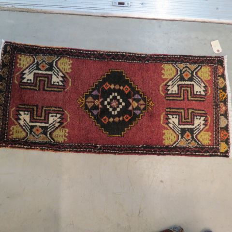 Appraisal: Oushak Turkish Handmade Mat geometrics on dark red ' X