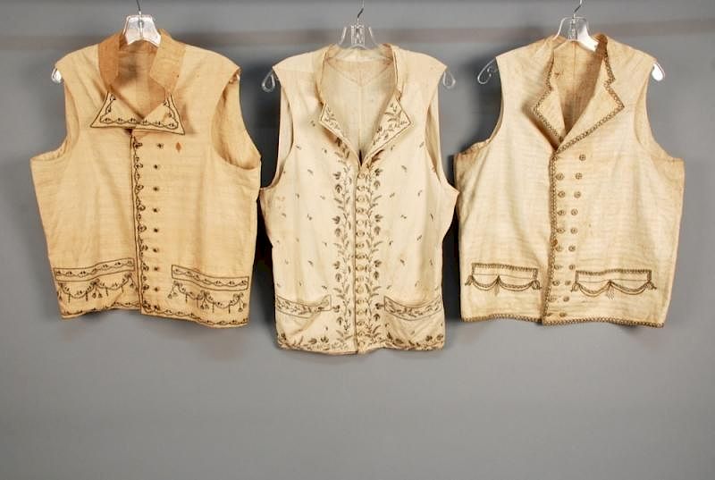 Appraisal: THREE GENTS EMBROIDERED CREAM COTTON WAISTCOATS LATE th - EARLY