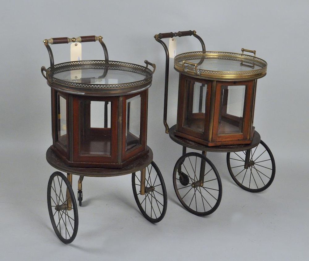 Appraisal: Pair Regency Style Wood Brass Glass Wine Carts having a