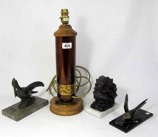 Appraisal: Carltonware Rouge Royale Lamp Base and Two Bronze Bird Figures