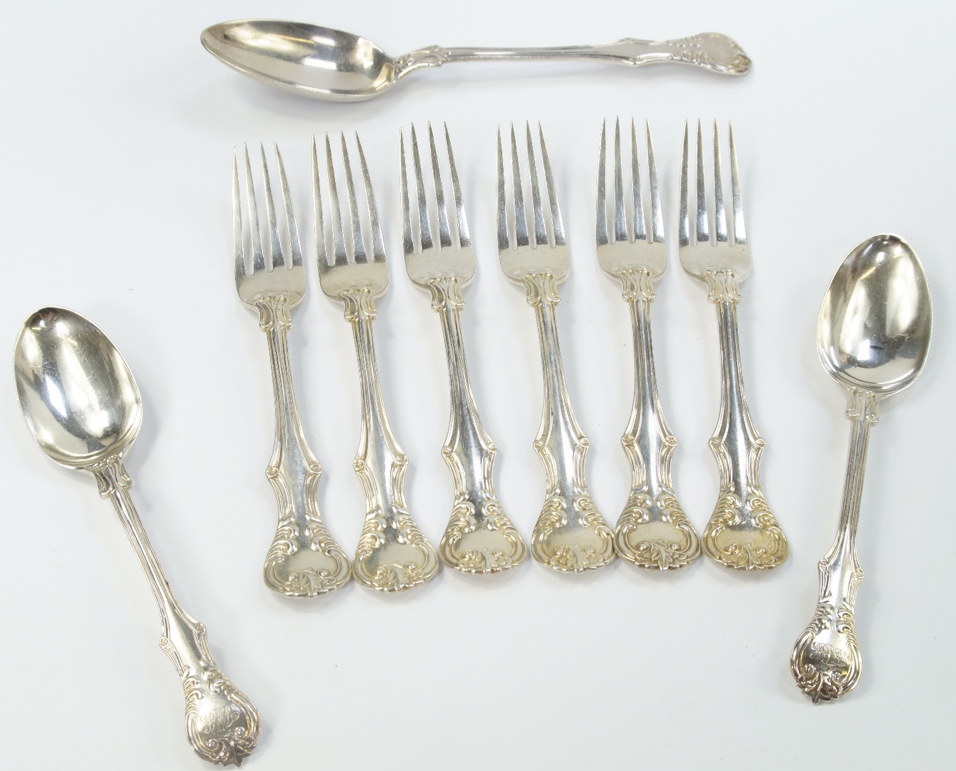 Appraisal: A set of six Victorian silver table forks decorated in