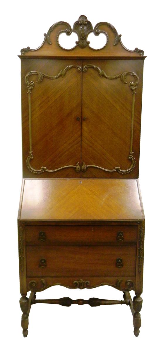 Appraisal: French style secretary desk with broken arch pediment top doors