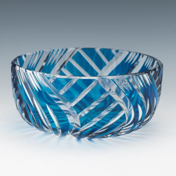 Appraisal: VAL ST LAMBERT GLASS BOWL x Cobalt overlay crystal bowl