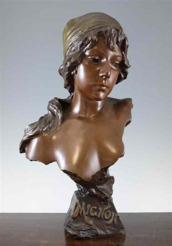 Appraisal: Emmanuel Villanis - A bronze bust of Mignon on swept