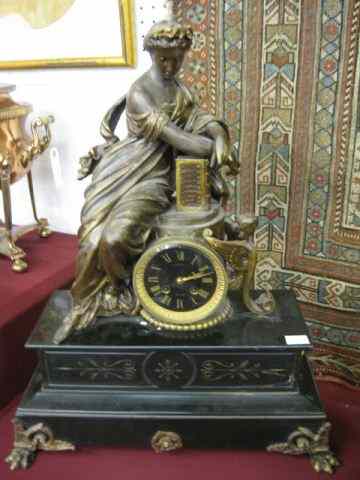 Appraisal: Victorian French Bronzed Figural Mantle Clock black marble base classical