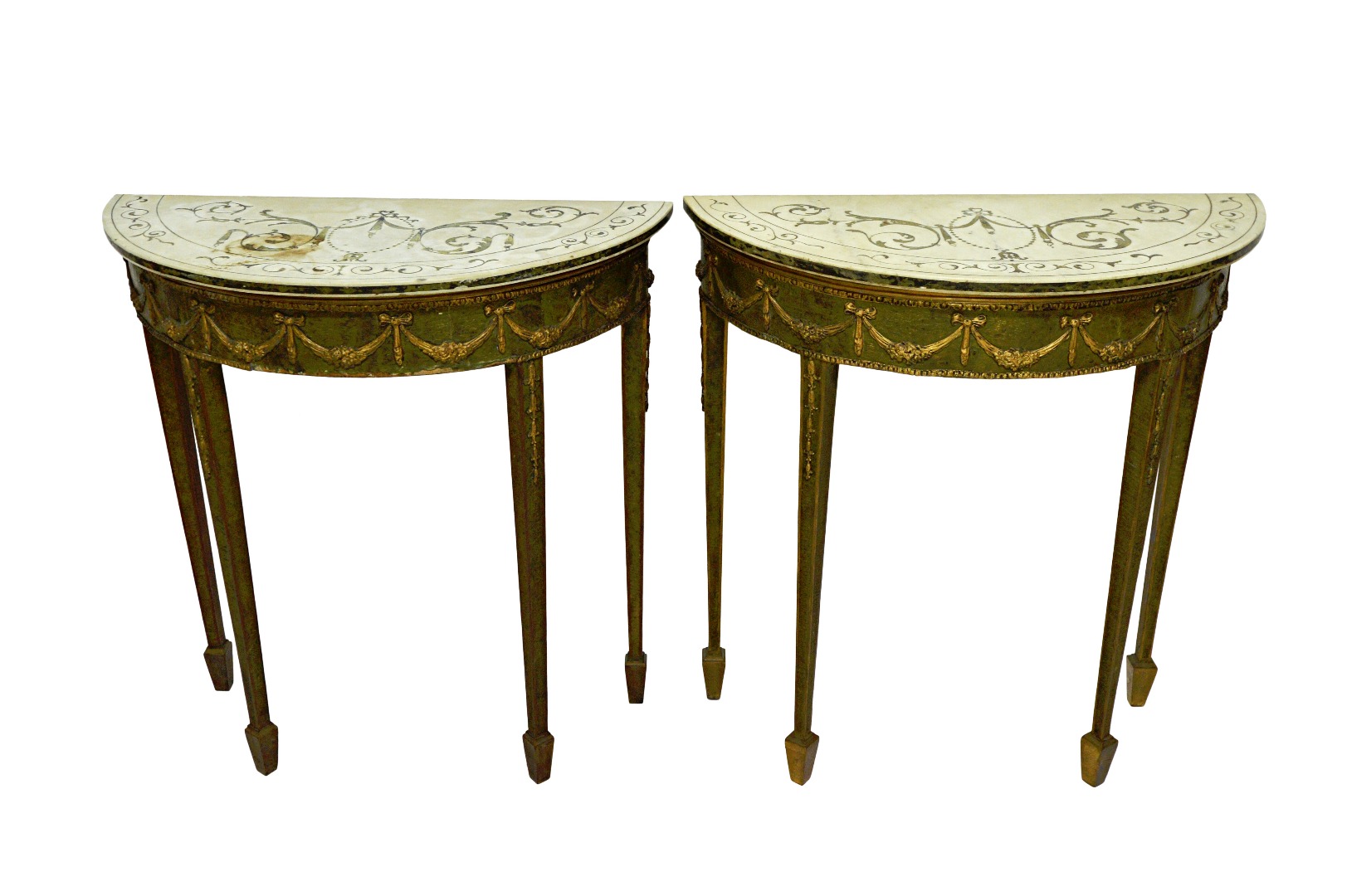 Appraisal: A pair of consoles circa each with inlaid marble tops