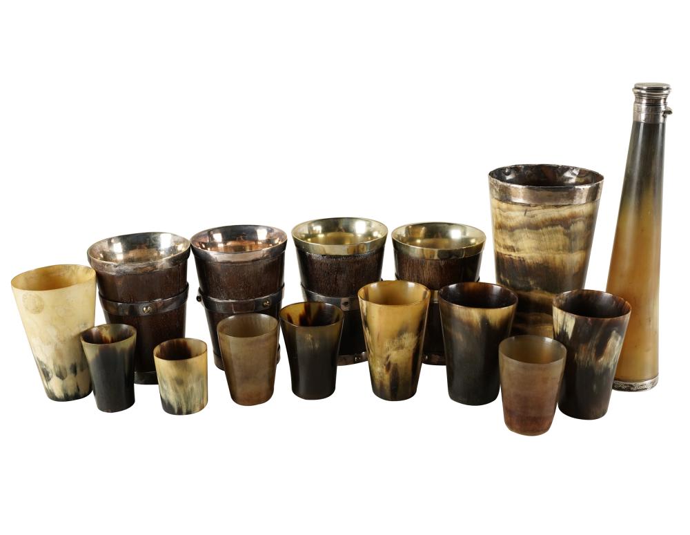 Appraisal: LOT OF ASSORTED HORN WOOD SILVERPLATE CUPScomprising four wood and