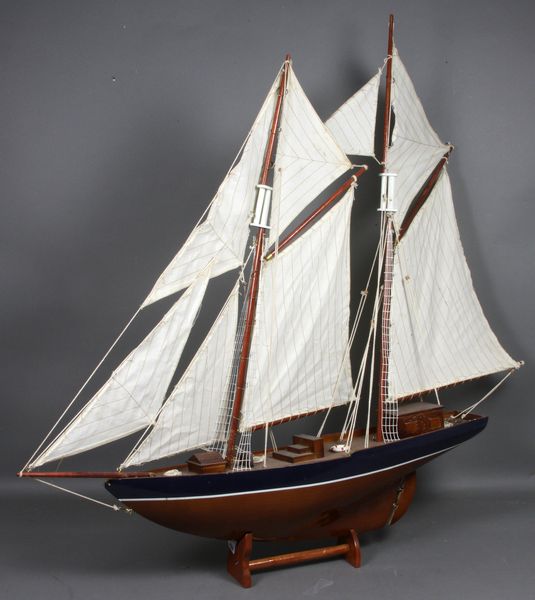 Appraisal: th Century model of a gaff-rigged schooner hull measures l