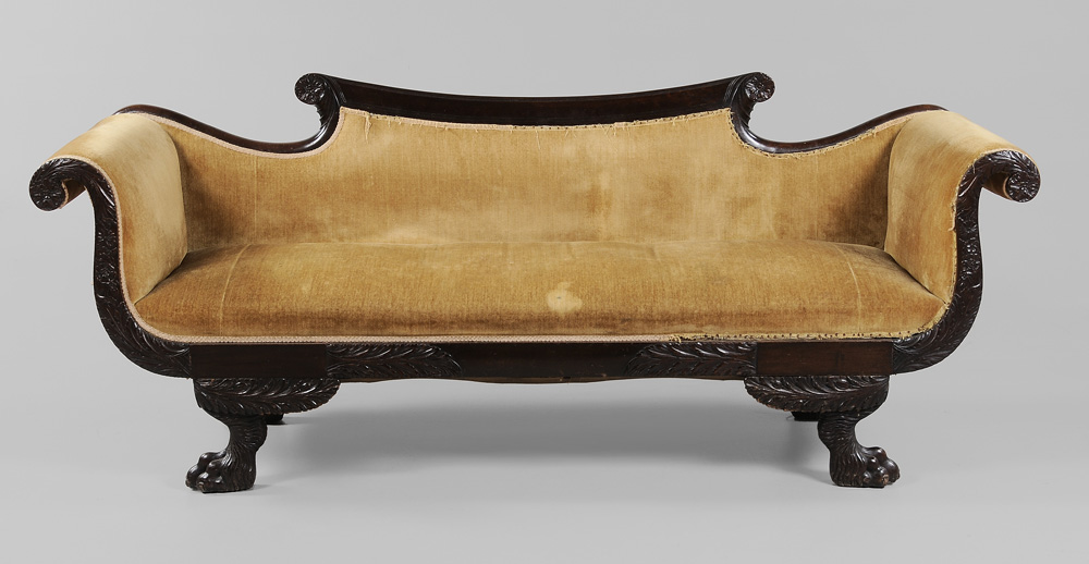 Appraisal: Valentine Family Classical Carved Mahogany Sofa New York circa scrolled