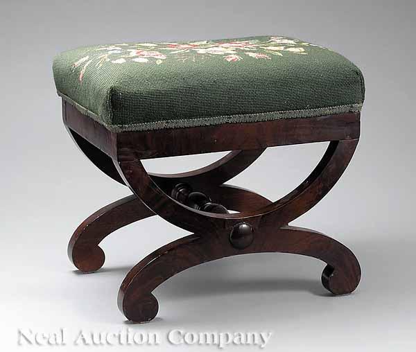 Appraisal: An American Classical Mahogany Curule Stool c - New York