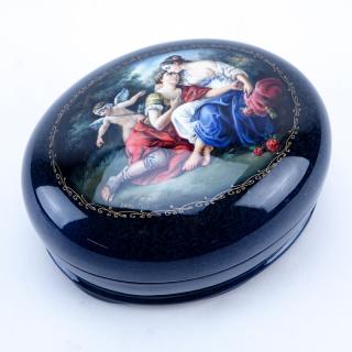 Appraisal: Russian Erotic Lacquered Paper Mache Box Signed Oval form with