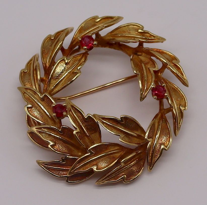 Appraisal: JEWELRY Tiffany Co kt Gold and Ruby Brooch Tiffany Co