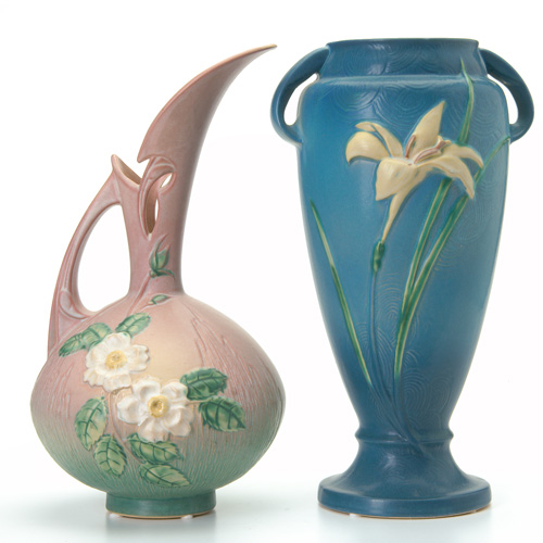 Appraisal: ROSEVILLE Two tall pieces a blue Zephyr Lily vase -