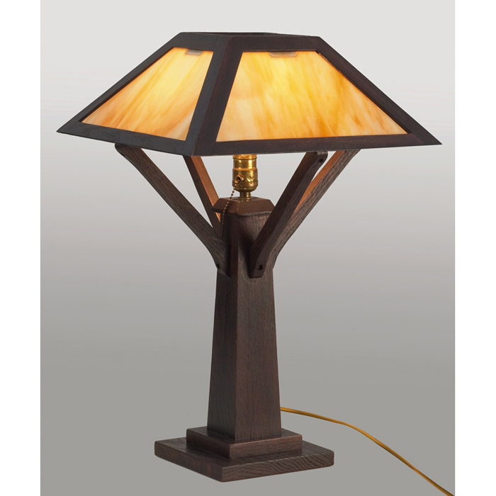 Appraisal: Arts Crafts table lamp pyramidal shade with caramel slag glass